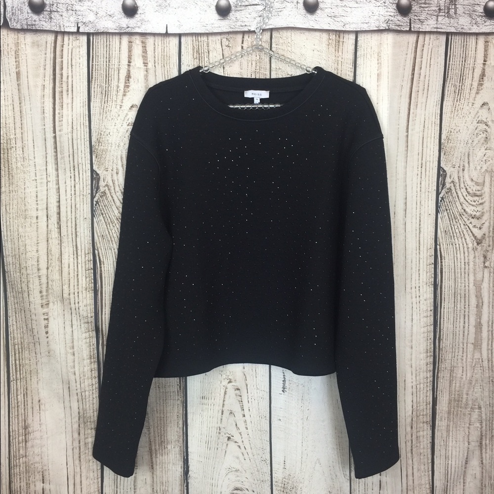 Reiss Black Embellished VISCOSE Blend Sweater Med